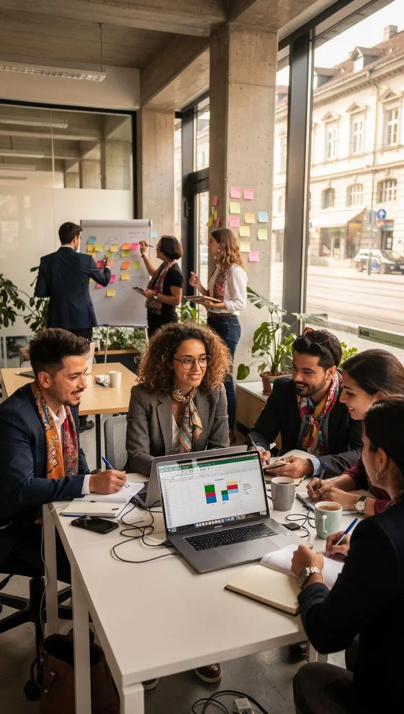 Ein Bildschirm mit komplexen Excel-Formeln und Diagrammen.