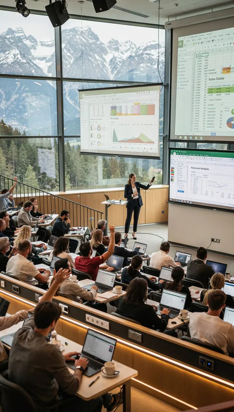 Eine Bildschirmansicht von komplexen Excel-Formeln und Pivot-Tabellen zur Datenanalyse.