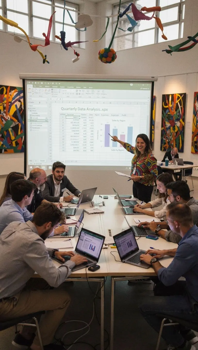 Ein Bild eines Trainers, der eine Excel-Schulung vor einer Gruppe von Teilnehmern leitet.